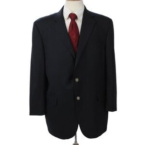 Hickey Freeman Mens Dark Blue 100% Wool Classic Blazer Button Solid Size 42